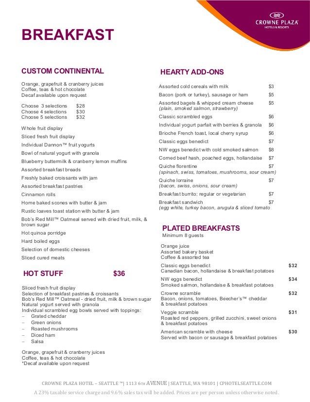 Crowne Plaza Seattle Downtown Catering Menus