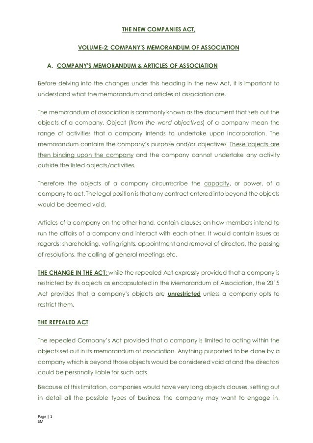 memorandum of association the new companies act memorandum business