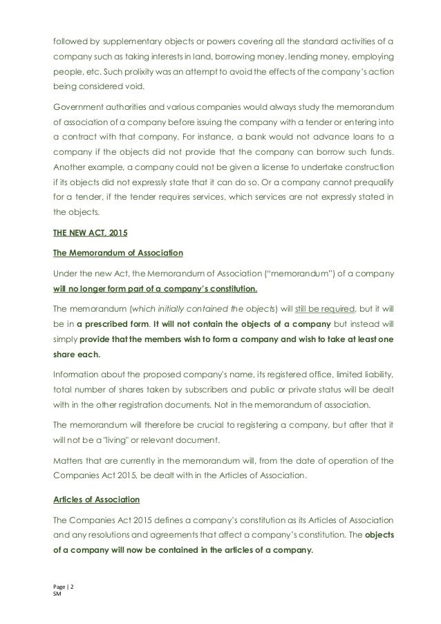 MEMORANDUM OF ASSOCIATIONTHE NEW COMPANIES ACT