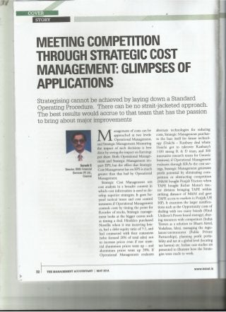 Cover Story in The Management Accountant titled Meeting Competition through Strategic Cost Management