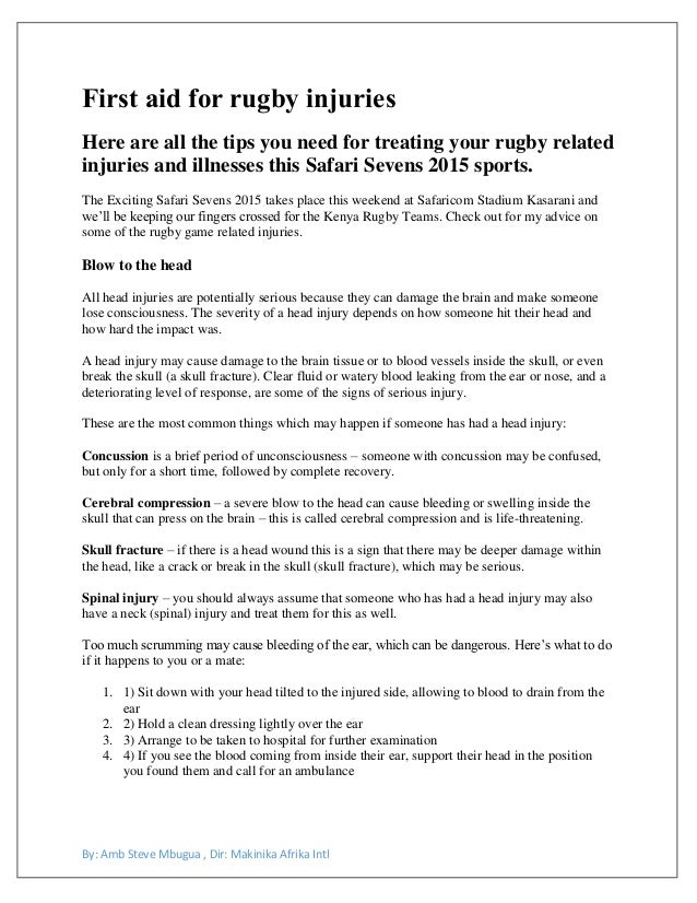 First aid for rugby injuries