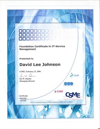 David Johnson ITIL Certificate