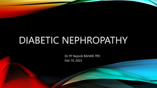 DIABETIC NEPHROPATHY
Dr. M Yaqoob BAHAR, MD
Feb 19, 2023
 