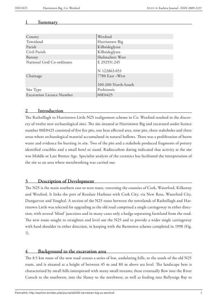 archaeological excavation report e0425 harristown big co wexford