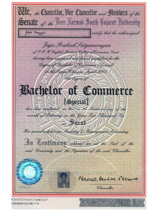 B.com Degree Certificate