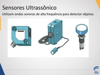 Sensores Ultrassônico
Utilizam ondas sonoras de alta frequência para detectar objetos.
 