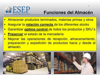 7
 Almacenar productos terminados, materias primas y otros
 Asegurar la rotación correcta de los diferentes stocks
 Garantizar optimo control de todos los productos y SKU´s
 Preservar el estado de la mercadería
 Mejorar las operaciones de recepción, almacenamiento,
preparación y expedición de productos hacia y desde el
almacén.
Funciones del Almacén
 