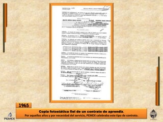 1965Copia fotostática fiel de un contrato de aprendiz.Por aquellosaños y por necesidaddelservicio, PEMEX celebraba este tipo de contrato.
