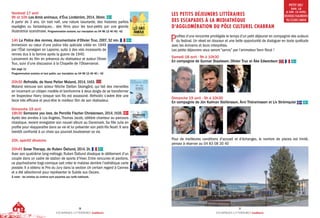 ESCAPADES LITTÉRAIRES Scandinavie
20
ESCAPADES LITTÉRAIRES Scandinavie
21
LES PETITS DÉJEUNERS LITTÉRAIRES
DES ESCAPADES À LA MEDIATHÈQUE
D'AGGLOMÉRATION DU PÔLE CULTUREL CHABRAN
Profitez d’une rencontre privilégiée le temps d’un petit déjeuner en compagnie des auteurs
du festival. Un réveil en douceur et une belle opportunité de dialoguer en toute quiétude
avec les écrivains et leurs interprètes.
Les petits déjeuners vous seront “servis” par l’animateur Yann Nicol !
Samedi 18 avril - 9h à 10h30
En compagnie de Gunnar Staalesen, Olivier Truc et Åke Edwardson
Dimanche 19 avril - 9h à 10h30
En compagnie de Jón Kalman Stefánsson, Árni Thórarinsson et Liv Strömquist
Pour de meilleures conditions d’accueil et d’échanges, le nombre de places est limité,
pensez à réserver au 04 83 08 30 40
Vendredi 17 avril
9h et 10h Les Amis animaux, d’Éva Lindström, 2014, 36min.
A partir de 3 ans. Un trait naïf, une nature luxuriante, des histoires parfois
espiègles ou fantastiques... des films pour les tout-petits par une grande
illustratrice scandinave. Programmation scolaire, sur inscription au 04 96 12 40 40/ 42.
14h La Police des rennes, documentaire d’Olivier Truc, 2007, 52 min.
Immersion au cœur d’une police très spéciale créée en 1949
par l’État norvégien en Laponie, suite à des vols incessants de
rennes dus à la famine après la guerre de 1940.
Lancement du film en présence du réalisateur et auteur Olivier
Truc, suivi d’une discussion à la Chapelle de l’Observance.
Voir page 11
Programmation scolaire et tout public, sur inscription au 04 96 12 40 40 / 42
20h30 Refroidis, de Hans Petter Moland, 2014, 1h53.
Moland retrouve son acteur fétiche Stellan Skarsgård, qui fait des merveilles
en incarnant un citoyen modèle et bonhomme à deux doigts de se transformer
en Inspecteur Harry lorsque son fils est assassiné. Refroidis s’avère être une
farce très efficace et peut-être le meilleur film de son réalisateur.
Dimanche 19 avril
18h30 Someone you love, de Pernille Fischer Christensen, 2014, 1h35.
Après des années à Los Angeles,Thomas Jacob, célèbre chanteur au parcours
chaotique, revient enregistrer son nouvel album au Danemark. Sa fille Julie en
profite pour réapparaître dans sa vie et lui présenter son petit-fils Noah. Il sera
bientôt confronté à un choix qui pourrait bouleverser sa vie.
20h, apéritif dînatoire
20h45 Snow Therapy, de Ruben Östlund, 2014, 2h.
Avec son quatrième long-métrage, Ruben Östlund dissèque le délitement d’un
couple dans un cadre de station de sports d’hiver. Entre rancunes et pardons,
ce psychodrame tragi-comique sait créer le malaise derrière l’esthétique carte
postale. Il a obtenu le Prix du Jury dans la section Un certain regard à Cannes
et a été sélectionné pour représenter la Suède aux Oscars.
À noter : les entrées au cinéma sont payantes aux tarifs habituels.
PETIT DEJ’
SAM. 18
& DIM. 19 AVRIL
MÉDIATHÈQUED'AGGLOMÉRATION
PÔLECULTURELCHABRAN
 