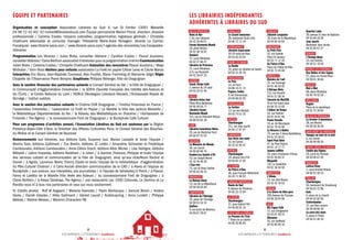 ESCAPADES LITTÉRAIRES Scandinavie
32
ESCAPADES LITTÉRAIRES Scandinavie
33
ÉQUIPE ET PARTENAIRES
Organisation et conception Association Libraires du Sud 4, rue St Ferréol 13001 Marseille
04 96 12 43 40/ 42 contact@librairesdusud.com Équipe permanente Marion Piccio, direction, dossiers
professionnels / Caroline Erades, missions culturelles, programmation, logistique générale / Christelle
Chathuant webmaster et comunity manager. Présidente Marie-Aube Nimsgern, librairie La Carline,
Forcalquier. www.librairie-paca.com / www.librairie-paca.com/l-agenda-des-rencontres/Les-Escapades-
litteraires
Programmation Les libraires / Julien Breta, conseiller littéraire / Caroline Erades / Pascal Jourdana,
conseiller littéraire/ Claire Berthon association Entretoiles pour la programmation cinéma Communication
Julien Breta / Caroline Erades / Christelle Chathuant Animation des rencontres Pascal Jourdana / Maya
Michalon / Yann Nicol Ateliers pour enfants association La Forêt en papier Céline Leroy et Cécile Manzo
Interprètes Eric Boury, Jean-Baptiste Coursaud, Alex Fouillet, Maria Fremming et Marianne Ségol Régie
Chapelle de l’Observance Pierre Brinjonc Graphisme Philippe Bérenger,Ville de Draguignan
Avec le soutien financier des partenaires suivants le Conseil Général du Var / la Ville de Draguignan /
la Communauté d’Agglomération Dracénoise / la SOFIA (Société Française des Intérêts des Auteurs et
de l’Écrit) / le Centre National du Livre / NORLA (Norwegian Literature Abroad), l’Ambassade Royale de
Norvège / Institut suédois
Avec le soutien des partenaires suivants le Cinéma CGR Draguignan / l’Institut finlandais en France /
l’association Entretoiles / l’association La Forêt en Papier / La Marelle la Villa des auteurs Marseille /
la Médiathèque Départementale du Var / le Réseau des Médiathèques en Dracénie / l’Ambassade de
Finlande / The Agency / le concessionnaire Ford de Draguignan / le Bucéphale Café Culturel
Pour son programme d’activités annuel, l’Association Libraires du Sud est soutenue par la Région
Provence-Alpes-Côte d’Azur, la Direction des Affaires Culturelles Paca, le Conseil Général des Bouches-
du-Rhône et le Conseil Général de Vaucluse
Remerciements aux librairies, aux éditions Gaïa, Susanne Juul, Marion Lassalle et toute l’équipe /
Marina Toso, éditions Gallimard / Eva Bredin, éditions JC Lattès / Amandine Schneider et Frédérique
Cambourakis, éditions Cambourakis / Anne-Céline Drach, éditions Albin Michel / Lise Detrigne, éditions
Métailié / Latino Imparato, éditions Rackham / à Julien / à Jeanine, Florence, Philippe et toute l’équipe
des services culturel et communication de la Ville de Draguignan, ainsi qu’aux chauffeurs Rachid et
Daniel / à Agnès, Laurence, Marie, Thierry, Elodie et toute l’équipe de la médiathèque d'agglomération
du Pôle Culturel Chabran / à Célia Auclair direction communication de la CAD / à Alexis et l'équipe du
Bucéphale / aux auteurs, aux interprètes, aux journalistes / à l’équipe de bénévoles/à Pierre / à Pascal,
Fanny et Laetitia de la Marelle Villa rêvée des Auteurs / au concessionnaire Ford de Draguignan / à
Claire Berthon / à Alexia Delahaye, The Agency / aux restaurants Les 1000 Colonnes, Le Domino et Le
Rendez‑vous et à tous nos partenaires et ceux qui nous soutiennent.
© Crédits photos : Rolf M Aagaard / Melania Avanzato / Paolo Bevilacqua / Samuel Boivin / Anders
Deros / Danièl Estades / Hélie Gallimard / Gérard Loucel / AndreLoyning / Anna Lundell / Philippe
Matsas / Nadine Moreau / Moomin Characters TM.
LES LIBRAIRIES INDÉPENDANTES
ADHÉRENTES À LIBRAIRES DU SUD
AIX-EN-PROVENCE
Book in Bar
1 bis, rue Cabassol
04 42 26 60 07
Forum Harmonia Mundi
20, place Verdun
04 42 38 18 91
Goulard
37, cours Mirabeau
04 42 27 66 47
Librairie de Provence
31, cours Mirabeau
et 6, rue Nazareth
04 42 26 07 23
ANTIBES
Comic Strips Café
3, avenue du 24 août
04 93 34 91 40
ARLES
Librairie Actes Sud
Place Nina Berberova
04 90 49 56 77
Librairie Forum
Harmonia Mundi
3/5, rue du Président Wilson
04 90 93 65 39
AUPS
Librairie Caractères libres
25, rue du Maréchal Foch
04 94 67 51 63
AVIGNON
La Mémoire du Monde
36, rue Carnot
04 90 85 96 76
Evadné-Les Genêts d’Or
53, rue Joseph Vernet
04 32 44 46 26
L’Eau vive
15, rue du Vieux Sextier
04 90 82 58 10
BRIGNOLES
Le Bateau blanc
10, rue de La République
04 94 59 04 95
CARPENTRAS
Librairie de l'Horloge
35, place de l'Horloge
04 90 63 18 32
Gulliver
4, rue porte de Monteux
04 90 67 28 67
CAVAILLON
Le Lézard amoureux
28, boulevard Emile Zola
04 90 72 12 19
CHÂTEAUNEUF
Librairie Expression
20-24 route de Nice
04 93 42 52 64
DIGNE LES BAINS
La Ruelle
18, place du Général de Gaulle
04 92 31 50 19
DRAGUIGNAN
Lo Païs
14, bd Foch
04 98 10 21 15
Papiers Collés
4, bd Clémenceau
04 94 68 62 05
FORCALQUIER
La Carline
13, rue des Martyrs
04 92 75 01 25
FRÉJUS
Charlemagne
211, rue Jean Jaurès
04 94 17 07 97
GARDANNE
Aux Vents des mots
32, bd Carnot
04 42 52 65 47
HYÈRES
Charlemagne
19, avenue Iles d’Or
04 94 65 27 05
LA CIOTAT
Au Poivre d'Âne
46, quai François Mitterrand
04 42 71 96 93
LARAGNE-MONTÉGLIN
Route du Sud
9,Avenue de Provence,
04 92 23 15 64
LA SEYNE
Charlemagne
27, quai Gabriel Péri
04 94 06 01 10
L’ISLE-SUR-LA-SORGUE
Le Passeur de l’Isle
7 Place de la Liberté
04 90 20 85 84
LORGUES
Librairie Lorguaise
16, cours de la République
04 94 84 34 64
MANOSQUE
Le Petit Pois
32, rue Grande
Place St Sauveur
04 92 71 17 20
Au Poivre d'Âne
Place de l'Hôtel de Ville
04 92 72 45 08
MARSEILLE
Histoire de l'œil
25, rue Fontange
04 91 48 29 92
L’Attrape Mots
212, rue Paradis
04 91 57 08 34
Librairie du MuCEM
J4 et Fort Saint-Jean
04 84 35 14 95
L’Odeur du Temps
35, rue Pavillon
04 91 54 81 56
Prado Paradis
19, av. de Mazargues
04 91 76 55 96
La Réserve à Bulles
76, rue des 3 frères Barthélémy
04 91 53 28 91
Saint Paul Siloë
47, bd Paul Peytral
04 91 15 77 77
Jeanne Laffitte
25, cours d'Estienne d'Orves
04 91 59 80 37
Maupetit
142, la Canebière
04 91 36 50 50
MARTIGUES
L'Alinéa
12, rue Jean Roque
04 42 42 19 03
MAZAN
A la Gloire de Mon père
265,Avenue de l'Europe,
04 90 30 94 99
NICE
BD Fugue Café
31, rue d'Angleterre
04 93 87 49 22
Masséna
55, rue Gioffredo
04 93 80 90 16
Quartier Latin
30, avenue St Jean de Baptiste
04 93 80 29 36
Jean Jaurès
Boulevard Jean Jaurès
04 93 85 61 27
ORANGE
L'Orange bleue
23, rue Caristie
04 90 51 78 59
PERNES LES FONTAINES
Des Bulles et des Lignes
37, place du Portail Neuf
04 90 61 30 60
PERTUIS
Mot à Mot
68, place Mirabeau
04 90 79 02 04
REILLANNE
Regain
Place de la république
04 92 75 30 84
SALON DE PROVENCE
Le Grenier d’abondance
38, rue Moutin
04 90 58 36 40
SAINT-RÉMY-DE-PROVENCE
Voyages au bout de la nuit
4, rue Carnot
04 90 94 68 35
SAINTE CÉCILE LES VIGNES
Feuille des Vignes
29, cours du Portalet
04 90 60 67 95
TARASCON
Lettres Vives
1, cours Aristide Briand
04 90 91 00 10
TOULON
Charlemagne
50, boulevard de Strasbourg
04 94 62 22 88
Gaïa
4, place de la Liberté
04 94 92 85 56
Contrebandes
37, rue Paul Lendrin
04 94 89 66 39
Le carré des mots
4, place à l'Huile
04 94 41 46 16
 