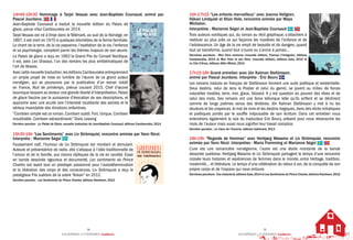 ESCAPADES LITTÉRAIRES Scandinavie
14
ESCAPADES LITTÉRAIRES Scandinavie
15
14h45-15h30 Hommage à Tarjei Vesaas avec Jean-Baptiste Coursaud, animé par
Pascal Jourdana.
Jean-Baptiste Coursaud a traduit la nouvelle édition du Palais de
glace, parue chez Cambourakis en 2014.
Tarjei Vesaas est né à Vinje dans le Télémark, au sud de la Norvège, en
1897, il est mort en 1970 à quelques kilomètres de la ferme familiale.
Le chant de la terre, de la vie paysanne, l’exaltation de la vie, l’enfance
et sa psychologie, comptent parmi les thèmes majeurs de son œuvre.
Le Palais de glace a reçu en 1963 le Grand Prix du Conseil Nordique,
il est, avec Les Oiseaux, l’un des romans les plus emblématiques de
l’art de Vesaas.
Avec cette nouvelle traduction,les éditions Cambourakis entreprennent
un ample projet de mise en lumière de l’œuvre de ce grand auteur
norvégien, qui se poursuivra par la publication d’un roman inédit
en France, Nuit de printemps, prévue courant 2015. Chef d’œuvre
laconique laissant au lecteur une grande liberté d’interprétation,Palais
de glace fascine par la puissance d’évocation de ses descriptions, et
approche avec une acuité rare l’intensité troublante des secrets et le
sérieux insondable des émotions enfantines.
“Combien simple est ce roman. Combien subtil. Fort. Unique. Combien
inoubliable. Combien extraordinaire.” Doris Lessing
Dernière parution : Le Palais de Glace, nouvelle traduction de Jean-Baptiste Coursaud, éditions Cambourakis, 2014
15h30-16h “Les Sentiments” avec Liv Strömquist, rencontre animée par Yann Nicol.
Interprète : Marianne Ségol
Faussement naïf, l’humour de Liv Strömquist est mordant et stimulant.
Auteure et présentatrice de radio, elle s’attaque à l’idée traditionnelle de
l’amour et de la famille, aux visions idylliques de la vie en société. Essai
en bande dessinée rigoureux et documenté, Les sentiments du Prince
Charles est avant tout un plaidoyer passionné pour l’autodétermination
et la libération des corps et des consciences. Liv Strömquist a reçu le
prestigieux Prix suédois de la satire “Ankan” en 2012.
Dernière parution : Les Sentiments du Prince Charles, éditions Rackham, 2012
16h-17h15 “Les enfants merveilleux” avec Joanna Hellgren,
Håkan Lindquist et Stian Hole, rencontre animée par Maya
Michalon.
Interprètes : Marianne Ségol et Jean‑Baptiste Coursaud
Trois auteurs nordiques qui, du roman au récit graphique, s’attachent à
restituer au plus près ce qui façonne les mystères de l’enfance et de
l’adolescence. Un âge de la vie empli de beautés et de dangers, quand
tout se transforme, quand tout s’ouvre ou s’ancre à jamais…
Dernières parutions : Mon frère nocturne (nouvelle édition), Frances (l’intégrale), éditions
Cambourakis, 2014 et Mon frère et son frère, (nouvelle édition), éditions Gaïa, 2014 et
Le Ciel d’Anna, éditions Albin Michel, 2014
17h15-18h Grand entretien avec Jón Kalman Stefánsson,
animé par Pascal Jourdana. Interprète : Éric Boury
Les romans traduits en français de Stefánsson forment une suite poétique et existentielle.
Deux destins, celui de Jens le Postier et celui du gamin, se jouent au milieu de forces
naturelles hostiles, terre, mer, glace, blizzard. Il y est question du pouvoir des rêves et de
celui des mots. Ses romans ont une force tellurique telle qu’ils enflent et se déchirent
comme de longs poèmes venus des ténèbres. Jón Kalman Stefánsson y met à nu les
douleurs et les croyances, le mal de vivre et les destins tragiques, dans des récits initiatiques
et poétiques portés par le souffle inépuisable de son écriture. Dans cet entretien nous
entendrons également la voix du traducteur Eric Boury, présent pour nous retranscrire les
mots de l’auteur mais aussi nous signifier leur travail complice.
Dernière parution : Le Cœur de l’homme, éditions Gallimard, 2013
18h-19h “Regards de femmes” avec Herbjørg Wassmo et Liv Strömquist, rencontre
animée par Yann Nicol. Interprètes : Maria Fremming et Marianne Ségol
L’une est une romancière norvégienne, l’autre est une étoile montante de la bande
dessinée suédoise. Herbjørg Wassmo et Liv Strömquist partagent le temps d’une rencontre
croisée leurs histoires et expériences de femmes dans le monde, entre héritage, tradition,
modernité… et littérature. Le temps d’une célébration du retour à soi, de la conquête de son
propre corps et de l’espace qui nous entoure.
Dernières parutions : Ces instants-là,éditions Gaïa,2014 et Les Sentiments du Prince Charles,éditions Rackham,2012
 