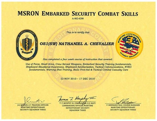 EMBARKED SECURITY COMBAT SKILLS CERTIFICATE OF COMPLETION | PDF