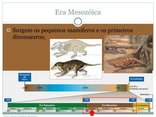 Era Mesozóica Surgem os pequenos mamíferos e os primeiros dinossauros; Prof. Teresa Condeixa Monteiro 