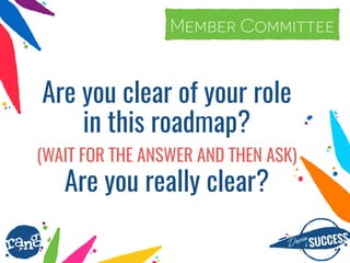 Driþnby SUCCESS
rang
Are you clear of your role
in this roadmap?
(WAIT FOR THE ANSWER AND THEN ASK) 
Are you really clear?
Member CommitteeMember Committee
 