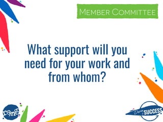 Driþnby SUCCESS
rang
What support will you
need for your work and
from whom?
member committeeMember Committee
 
