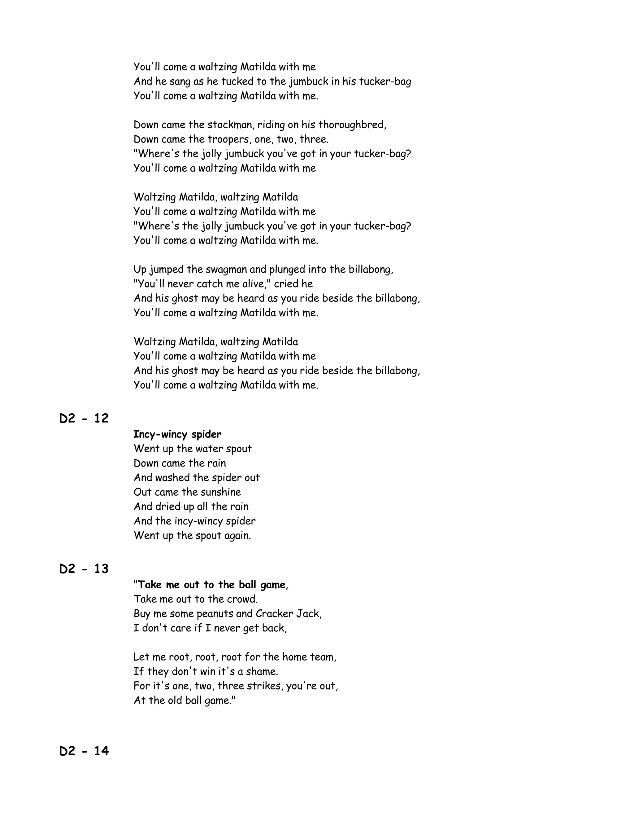00 Lyrics 100 Songs For Kids
