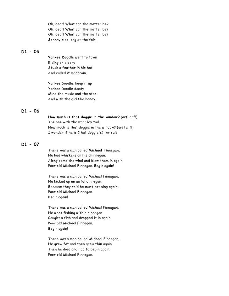 00 Lyrics 100 Songs For Kids