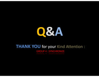 THANK YOU for your Kind Attention :
GROUP 4 : SYNCHRONIZE
Q&A
 