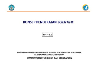 KONSEP PENDEKATAN KONSEP PENDEKATAN SCIENTIFICSCIENTIFIC
PPT 2 1PPT – 2.1
KEMENTERIAN PENDIDIKAN DAN KEBUDAYAAN
BADAN PENGEMBANGAN SUMBER DAYA MANUSIA PENDIDIKAN DAN KEBUDAYAAN                     
DAN PENJAMINAN MUTU PENDIDIKAN
KEMENTERIAN PENDIDIKAN DAN KEBUDAYAAN
 