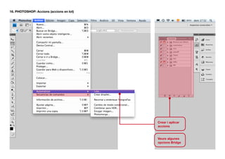 16. PHOTOSHOP: Accions (accions en lot)




                                          Crear i aplicar
                                          accions


                                          Veure algunes
                                          opcions Bridge
 