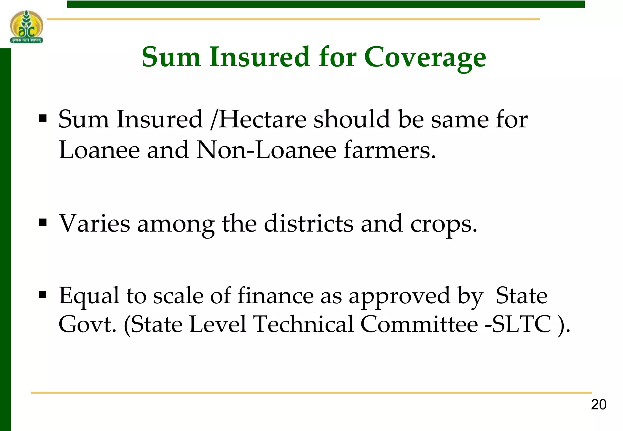 Crop and Livestock Insurance schemes: Coverage & procedures, loss ...