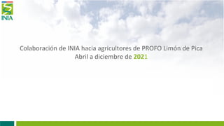 Colaboración de INIA hacia agricultores de PROFO Limón de Pica
Abril a diciembre de 2021
 