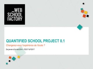 QUANTIFIED SCHOOL PROJECT 0.1
Changerez-vous l’expérience de l’école ?
De janvier à fin mai 2014 – P2017 & P2017
 