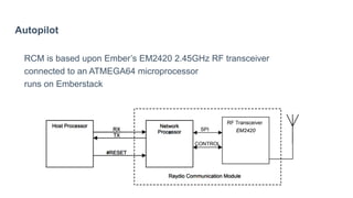 Autopilot
RCM is based upon Ember’s EM2420 2.45GHz RF transceiver
connected to an ATMEGA64 microprocessor
runs on Emberstack
 