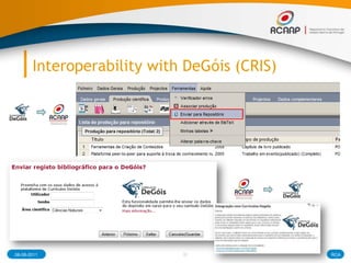 DeGóisAddon<br />Sendssubmited item to DeGóis Curricula (CRIS)<br />Repository » Degóis = Webservice<br />Degóis » Reposit...