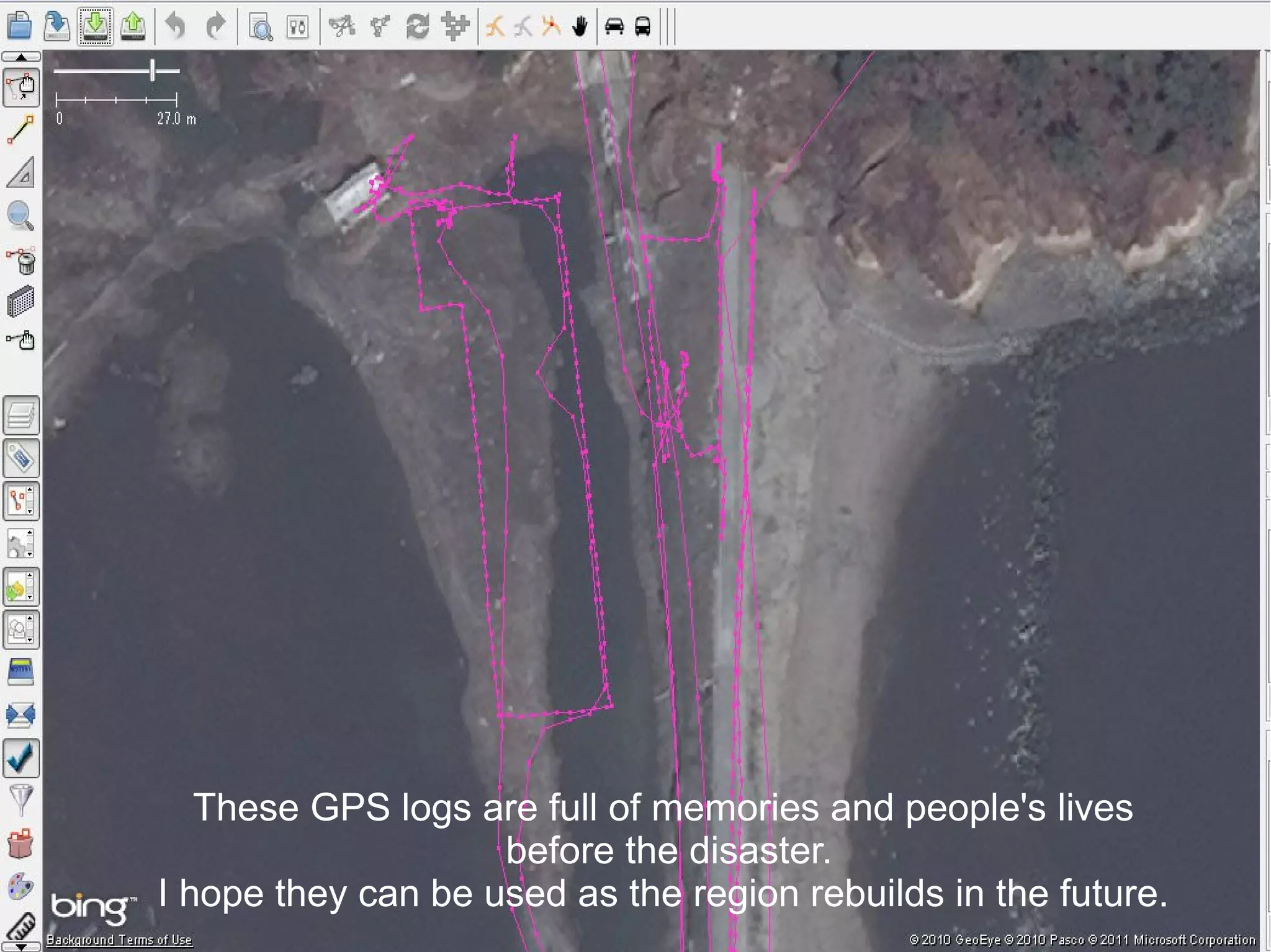 These GPS logs are full of memories and people's lives
                    before the disaster.
I hope they can be used as the region rebuilds in the future.
 