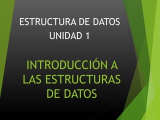 INTRODUCCIÓN A
LAS ESTRUCTURAS
DE DATOS
ESTRUCTURA DE DATOS
UNIDAD 1
 