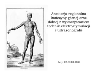 Anestezja regionalna
  kończyny górnej oraz
 dolnej z wykorzystaniem
technik elektrostymulacji
     i ultrasonografii




       ory, 02-03.04.2009
 