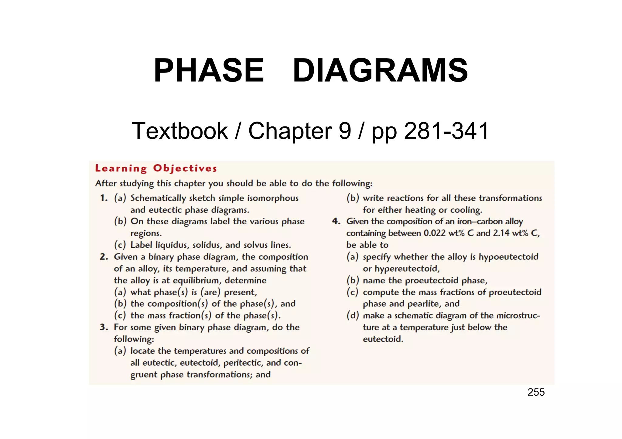 PHASE DIAGRAMS
Textbook / Chapter 9 / pp 281-341
255
 
