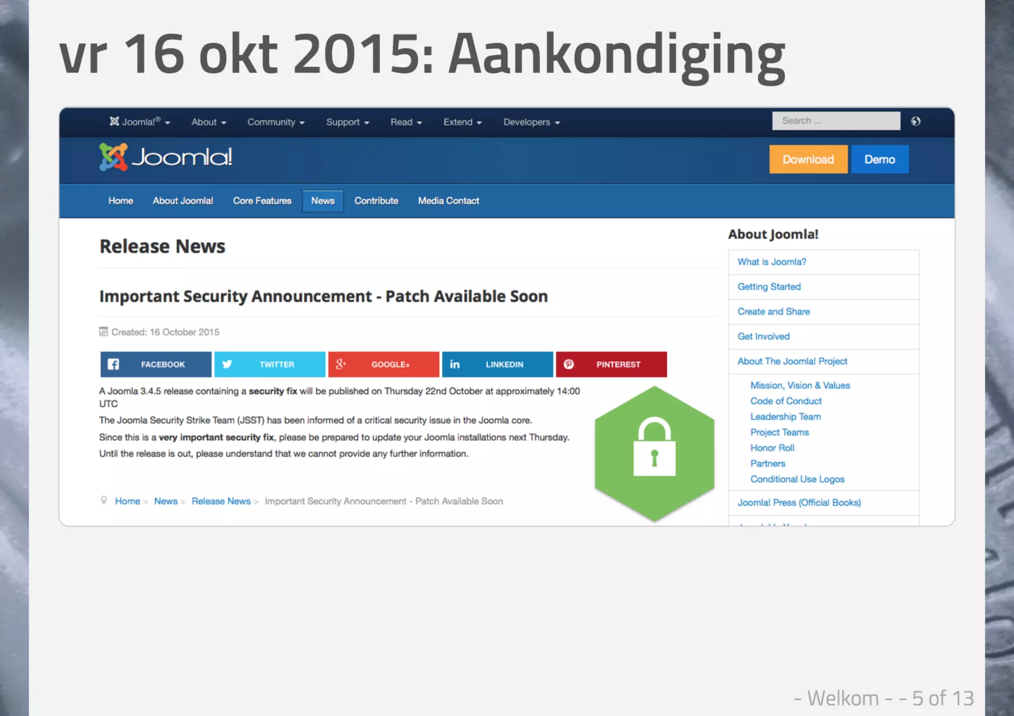 Joomla Security Expert Session - Welkom & Joomla 3.4.5