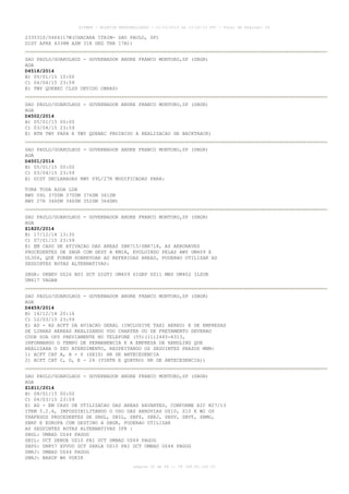 AISWEB - BOLETIM PERSONALIZADO - 01/01/2015 às 13:20:15 UTC - Total de Páginas: 64
página 20 de 64 :: IP 189.62.162.43
233531S/0464117W(CHACARA ITAIM- SAO PAULO, SP)
DIST APRX 4338M AZM 318 DEG THR 17R))
SAO PAULO/GUARULHOS - GOVERNADOR ANDRE FRANCO MONTORO,SP (SBGR)
AGA
D4518/2014
B) 05/01/15 10:00
C) 04/04/15 23:59
E) TWY QUEBEC CLSD DEVIDO OBRAS)
SAO PAULO/GUARULHOS - GOVERNADOR ANDRE FRANCO MONTORO,SP (SBGR)
AGA
D4502/2014
B) 05/01/15 00:00
C) 03/04/15 23:59
E) BTN TWY PAPA E TWY QUEBEC PROIBIDO A REALIZACAO DE BACKTRACK)
SAO PAULO/GUARULHOS - GOVERNADOR ANDRE FRANCO MONTORO,SP (SBGR)
AGA
D4501/2014
B) 05/01/15 00:00
C) 03/04/15 23:59
E) DIST DECLARADAS RWY 09L/27R MODIFICADAS PARA:
TORA TODA ASDA LDA
RWY 09L 3700M 3700M 3760M 3610M
RWY 27R 3460M 3460M 3520M 3640M)
SAO PAULO/GUARULHOS - GOVERNADOR ANDRE FRANCO MONTORO,SP (SBGR)
AGA
Z1820/2014
B) 17/12/14 13:35
C) 07/01/15 23:59
E) EM CASO DE ATIVACAO DAS AREAS SBR715/SBR718, AS AERONAVES
PROCEDENTES DE SBGR COM DEST A KMIA, EVOLUINDO PELAS AWY UM409 E
UL304, QUE FOREM SOBREVOAR AS REFERIDAS AREAS, PODERAO UTILIZAR AS
SEGUINTES ROTAS ALTERNATIVAS:
SBGR: UKBEV UZ26 BSI DCT GIGTI UM409 SIGEP UZ11 MNS UM402 ILSUB
UM417 VAGAN
SAO PAULO/GUARULHOS - GOVERNADOR ANDRE FRANCO MONTORO,SP (SBGR)
AGA
D4459/2014
B) 16/12/14 20:16
C) 12/03/15 23:59
E) AD - AS ACFT DA AVIACAO GERAL (INCLUSIVE TAXI AEREO) E DE EMPRESAS
DE LINHAS AEREAS REALIZANDO VOO CHARTER OU DE FRETAMENTO DEVERAO
COOR SUA OPS PREVIAMENTE NO TELEFONE (55)(11)2445-4313,
INFORMANDO O TEMPO DE PERMANENCIA E A EMPRESA DE HANDLING QUE
REALIZARA O SEU ATENDIMENTO, RESPEITANDO OS SEGUINTES PRAZOS MNM:
1) ACFT CAT A, B - 6 (SEIS) HR DE ANTECEDENCIA
2) ACFT CAT C, D, E - 24 (VINTE E QUATRO) HR DE ANTECEDENCIA))
SAO PAULO/GUARULHOS - GOVERNADOR ANDRE FRANCO MONTORO,SP (SBGR)
AGA
Z1811/2014
B) 08/01/15 00:00
C) 04/03/15 23:59
E) AD - EM CASO DE UTILIZACAO DAS AREAS XAVANTES, CONFORME AIC N27/13
ITEM 5.2.4, IMPOSSIBILITANDO O USO DAS AEROVIAS UZ10, Z10 E W2 OS
TRAFEGOS PROCEDENTES DE SBGL, SBIL, SBPS, SBRJ, SBSV, SBVT, SBMO,
SBRF E EUROPA COM DESTINO A SBGR, PODERAO UTILIZAR
AS SEGUINTES ROTAS ALTERNATIVAS IFR :
SBGL: UMBAD UZ44 PAGOG
SBIL: DCT DENDE UZ10 PAI DCT UMBAD UZ44 PAGOG
SBPS: UN857 XUVUD DCT SARLA UZ10 PAI DCT UMBAD UZ44 PAGOG
SBRJ: UMBAD UZ44 PAGOG
SBRJ: NAXOP W6 VUKIK
 