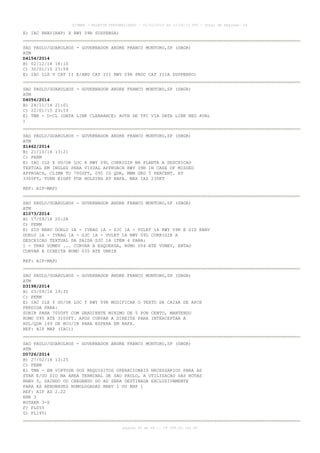 AISWEB - BOLETIM PERSONALIZADO - 01/01/2015 às 13:20:15 UTC - Total de Páginas: 64
página 30 de 64 :: IP 189.62.162.43
E) IAC RNAV(RNP) X RWY 09R SUSPENSA)
SAO PAULO/GUARULHOS - GOVERNADOR ANDRE FRANCO MONTORO,SP (SBGR)
ATM
D4154/2014
B) 02/12/14 18:10
C) 30/01/15 23:59
E) IAC ILS V CAT II E/AND CAT III RWY 09R PROC CAT IIIA SUSPENSO)
SAO PAULO/GUARULHOS - GOVERNADOR ANDRE FRANCO MONTORO,SP (SBGR)
ATM
D4056/2014
B) 24/11/14 21:01
C) 22/01/15 23:59
E) TWR - D-CL (DATA LINK CLEARANCE) AUTH DE TFC VIA DATA LINK NEG AVBL
)
SAO PAULO/GUARULHOS - GOVERNADOR ANDRE FRANCO MONTORO,SP (SBGR)
ATM
Z1462/2014
B) 21/10/14 13:21
C) PERM
E) IAC ILS X OU/OR LOC X RWY 09L CORRIGIR NA PLANTA A DESCRICAO
TEXTUAL EM INGLES PARA VISUAL APPROACH RWY 09R IN CASE OF MISSED
APPROACH, CLIMB TO 7000FT, 095 IG QDR, MNM GRD 5 PERCENT. AT
3300FT, TURN RIGHT FOR HOLDING AT RAFA. MAX IAS 230KT
REF: AIP-MAP)
SAO PAULO/GUARULHOS - GOVERNADOR ANDRE FRANCO MONTORO,SP (SBGR)
ATM
Z1073/2014
B) 17/09/14 20:28
C) PERM
E) SID RNAV DORLU 1A - IVRAG 1A - SJC 1A - VULET 1A RWY 09R E SID RNAV
DORLU 1A - IVRAG 1A - SJC 1A - VULET 1A RWY 09L CORRIGIR A
DESCRICAO TEXTUAL DA SAIDA SJC 1A ITEM 4 PARA:
1 - TRNS VUMEV ... CURVAR A ESQUERDA, RUMO 004 ATE VUMEV, ENTAO
CURVAR A DIREITA RUMO 035 ATE UBRIR
REF: AIP-MAP)
SAO PAULO/GUARULHOS - GOVERNADOR ANDRE FRANCO MONTORO,SP (SBGR)
ATM
D3198/2014
B) 03/09/14 19:35
C) PERM
E) IAC ILS Y OU/OR LOC Y RWY 09R MODIFICAR O TEXTO DA CAIXA DE APCH
PERDIDA PARA:
SUBIR PARA 7000FT COM GRADIENTE MINIMO DE 5 POR CENTO, MANTENDO
RUMO 095 ATE 3100FT. APOS CURVAR A DIREITA PARA INTERCEPTAR A
RDL/QDR 149 DE BCO/IB PARA ESPERA EM RAFA.
REF: AIP MAP (IAC))
SAO PAULO/GUARULHOS - GOVERNADOR ANDRE FRANCO MONTORO,SP (SBGR)
ATM
D0726/2014
B) 27/02/14 13:25
C) PERM
E) TMA - EM VIRTUDE DOS REQUISITOS OPERACIONAIS NECESSARIOS PARA AS
STAR E/OU SID NA AREA TERMINAL DE SAO PAULO, A UTILIZACAO DAS ROTAS
RNAV 5, SAINDO OU CHEGANDO DO AD SERA DESTINADA EXCLUSIVAMENTE
PARA AS AERONAVES HOMOLOGADAS RNAV 1 OU RNP 1
REF: AIP AD 2.22
ENR 3
ROTAER 3-S
F) FL055
G) FL195)
 