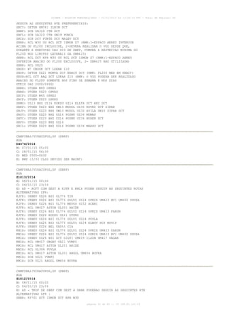 AISWEB - BOLETIM PERSONALIZADO - 01/01/2015 às 13:20:15 UTC - Total de Páginas: 64
página 32 de 64 :: IP 189.62.162.43
SEGUIR AS SEGUINTES RTE PREFERENCIAIS:
SBCY: DETUB UM782 ILNIM DCT
SBNF: SCB UA310 CTB DCT
SBFL: SCB UA310 CTB UW19 PONCA
SBCA: SCB DCT PONTE DCT MALEV DCT
SBBR: RCL W30 OU RCL DCT ISMOB Z7 (RMK:1-ESPACO AEREO INFERIOR
ACIMA DO FL200 INCLUSIVE, 2-DEVERA REALIZAR O VOO DESDE QUE,
DURANTE A EXECUCAO DAS SID DE SBKP, CUMPRA A RESTRICAO MINIMA DO
FL200 NOS LIMITES LATERAIS DA SBR425)
SBBR: RCL DCT RPR W30 OU RCL DCT ISMOB Z7 (RMK:1-ESPACO AEREO
INFERIOR ABAIXO DO FL200 EXCLUSIVE, 2- SBR425 NAO UTILIZADA)
SBBR: RCL UZ25
SBSR: W7 OBDOK DCT LOKAR Z10
SBSR: DETUB UZ21 MOMVA DCT ENACT DCT (RMK: FL200 MAX EM ENACT)
SBSR:RCL DCT AAQ DCT LOKAR Z10 (RMK: O VOO PODERA SER REALIZADO
ABAIXO DO FL200 SOMENTE NOS FINS DE SEMANA E NOS DIAS
UTEIS DAS 2000/0800)
SBBH: UTGER W45 OPKES
SBBH: UTGER UZ23 OPKES
SBCF: UTGER W45 OPKES
SBCF: UTGER UZ23 OPKES
SBMO: UZ23 BHZ UZ16 KOKSU UZ14 ELEFA DCT ARU DCT
SBRF: UTGER UZ23 BHZ UW13 MUDOL UZ30 KOVRI DCT ZIPAR
SBJP: UTGER UZ23 BHZ UW13 MUDOL UZ30 AVILA UW10 ZIPAR DCT
SBSV: UTGER UZ23 BHZ UZ16 POSMU UZ36 MUMAS
SBTC: UTGER UZ23 BHZ UZ16 POSMU UZ36 BUXER DCT
SBPS: UTGER UZ23 BHZ UZ16
SBIL: UTGER UZ23 BHZ UZ16 POSMU UZ36 MARSU DCT
CAMPINAS/VIRACOPOS,SP (SBKP)
AGA
D4474/2014
B) 07/01/15 05:00
C) 28/01/15 06:30
D) WED 0500-0630
E) RWY 15/33 CLSD DEVIDO SER MAINT)
CAMPINAS/VIRACOPOS,SP (SBKP)
AGA
Z1813/2014
B) 08/01/15 00:00
C) 04/03/15 23:59
E) AD - ACFT COM DEST A KJFK E KMIA PODEM SEGUIR AS SEGUINTES ROTAS
ALTERNATIVAS IFR:
KJFK: UKBEV UZ26 BSI UL776 TIR
KJFK: UKBEV UZ26 BSI UL776 DOLVI UZ24 OPRIX UM423 BVI UM402 UDUSA
KJFK: UKBEV UZ26 BSI UL776 MEVOS UZ52 ACARI
KJFK: RCL UM417 ASTOB UL201 ABIDE
KJFK: UKBEV UZ26 BSI UL776 DOLVI UZ24 OPRIX UM423 PAKON
KJFK: UKBEV UZ26 KODSU UZ41 OTONI
KJFK: UKBEV UZ26 BSI UL776 DOLVI UZ24 POVLA
KJFK: UKBEV UZ26 BSI UL776 DOLVI UZ24 ELNOV DCT BUVIP
KJFK: UKBEV UZ26 BEL UA555 OIA
KMIA: UKBEV UZ26 BSI UL776 DOLVI UZ24 OPRIX UM423 PAKON
KMIA: UKBEV UZ26 BSI UL776 DOLVI UZ24 OPRIX UM423 BVI UM402 UDUSA
KMIA: UKBEV UZ26 BSI DCT GIGTI UM409 ILSUB UM417 VAGAN
KMIA: RCL UM417 OBGAT UZ21 VUMPI
KMIA: RCL UM417 ASTOB UL201 ABIDE
KMIA: RCL UL304 POVLA
KMIA: RCL UM417 ASTOB UL201 ANGOL UM656 BUVKA
KMIA: SCB UZ21 VUMPI
KMIA: SCB UZ21 ANGOL UM656 BUVKA
CAMPINAS/VIRACOPOS,SP (SBKP)
AGA
Z1812/2014
B) 08/01/15 00:00
C) 04/03/15 23:59
E) AD - TKOF DE SBKP COM DEST A SBBR PODERAO SEGUIR AS SEGUINTES RTE
ALTERNATIVAS IFR :
SBBR: KP701 DCT ISMOB DCT RPR W30
 