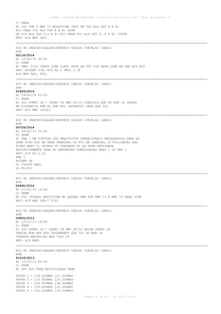 AISWEB - BOLETIM PERSONALIZADO - 01/01/2015 às 13:20:15 UTC - Total de Páginas: 64
página 52 de 64 :: IP 189.62.162.43
C) PERM
E) IAC VOR Y RWY 15 MODIFICAR INFO DE VIS ALS CAT A E B:
NIL PARA VIS ALS CAT A E B: 800M
DE VIS ALS CAT C,D E E: NIL PARA VIS ALS CAT C, D E E: 1500M
REF: AIP MAP IAC)
RIO DE JANEIRO/GALEAO-ANTONIO CARLOS JOBIM,RJ (SBGL)
ATM
D2118/2014
B) 10/06/14 00:00
C) PERM
E) TWR: D-CL (DATA LINK CLRD) AUTH DE TFC VIA DATA LINK HR SER H24 ACT
REF: ROTAER 3-R, AIP AD 2 SBGL 2.18
AIP MAP ADC, PDC)
RIO DE JANEIRO/GALEAO-ANTONIO CARLOS JOBIM,RJ (SBGL)
ATM
D1829/2014
B) 29/05/14 00:00
C) PERM
E) SID PUMSO 1B - SURKU 1B RWY 28/33 CORRIGIR QDR DO NDB IH (RASA)
NA DISTANCIA 4NM DO NDB AFS (AFONSOS) PARA QDR 323
REF: AIP MAP (SID))
RIO DE JANEIRO/GALEAO-ANTONIO CARLOS JOBIM,RJ (SBGL)
ATM
D0724/2014
B) 26/02/14 23:45
C) PERM
E) TMA - EM VIRTUDE DOS REQUISITOS OPERACIONAIS NECESSARIOS PARA AS
STAR E/OU SID NA AREA TERMINAL DO RIO DE JANEIRO, A UTILIZACAO DAS
ROTAS RNAV 5, SAINDO OU CHEGANDO DO AD SERA DESTINADA
EXCLUSIVAMENTE PARA AS AERONAVES HOMOLOGADAS RNAV 1 OU RNP 1
REF: AIP AD 2.22
ENR 3
ROTAER 3R
F) 2500FT AMSL
G) FL195)
RIO DE JANEIRO/GALEAO-ANTONIO CARLOS JOBIM,RJ (SBGL)
ATM
D0492/2014
B) 11/02/14 19:04
C) PERM
E) SID (TODAS) MODIFICAR NO QUADRO RMK RVR RWY 15 E RWY 33 PARA 550M
REF: AIP MAP INS-7 SID)
RIO DE JANEIRO/GALEAO-ANTONIO CARLOS JOBIM,RJ (SBGL)
ATM
D3805/2013
B) 12/12/13 18:59
C) PERM
E) SID PUMSO 1B - SURKU 1B RWY 28/33 SAIDA SURKU 1B
TRECHO NDB AFS ATE CRUZAMENTO QDR 323 DO NDB IH
INSERIR RESTRICAO MAX 7000 FT
REF: AIP MAP)
RIO DE JANEIRO/GALEAO-ANTONIO CARLOS JOBIM,RJ (SBGL)
ATM
Z1518/2013
B) 12/12/13 00:00
C) PERM
E) APP RIO FREQ MODIFICADAS PARA
SETOR 1 - 134.400MHZ 121.250MHZ
SETOR 2 - 119.000MHZ 120.550MHZ
SETOR 3 - 124.950MHZ 134.950MHZ
SETOR 4 - 129.800MHZ 125.950MHZ
SETOR 5 - 126.200MHZ 133.300MHZ
 