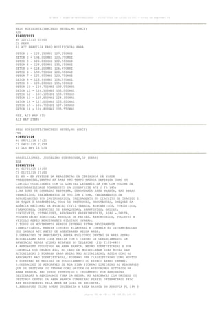 AISWEB - BOLETIM PERSONALIZADO - 01/01/2015 às 13:20:15 UTC - Total de Páginas: 64
página 56 de 64 :: IP 189.62.162.43
BELO HORIZONTE/TANCREDO NEVES,MG (SBCF)
ATM
Z1600/2013
B) 12/12/13 00:00
C) PERM
E) ACC BRASILIA FREQ MODIFICADAS PARA
SETOR 1 - 126.150MHZ 127.250MHZ
SETOR 2 - 134.000MHZ 123.350MHZ
SETOR 3 - 126.800MHZ 128.500MHZ
SETOR 4 - 128.050MHZ 135.150MHZ
SETOR 5 - 124.200MHZ 126.450MHZ
SETOR 6 - 133.750MHZ 128.300MHZ
SETOR 7 - 125.050MHZ 123.750MHZ
SETOR 8 - 123.950MHZ 126.050MHZ
SETOR 9 - 128.200MHZ 135.900MHZ
SETOR 10 - 124.700MHZ 133.050MHZ
SETOR 11 - 124.500MHZ 135.000MHZ
SETOR 12 - 133.100MHZ 133.900MHZ
SETOR 13 - 125.550MHZ 124.300MHZ
SETOR 14 - 127.000MHZ 123.000MHZ
SETOR 15 - 126.750MHZ 127.300MHZ
SETOR 16 - 124.800MHZ 135.550MHZ
REF. AIP MAP SID
AIP MAP STAR)
BELO HORIZONTE/TANCREDO NEVES,MG (SBCF)
CNS
F3895/2014
B) 08/12/14 17:21
C) 04/03/15 23:59
E) ILS RWY 16 U/S
BRASILIA/PRES. JUSCELINO KUBITSCHEK,DF (SBBR)
AGA
Z1890/2014
B) 01/01/15 16:00
C) 01/01/15 21:00
E) AD - EM VIRTUDE DA REALIZACAO DA CERIMONIA DE POSSE
PRESIDENCIAL,DENTRO DA AREA RTO TEMPO BRANCA DEFINIDA COMO UM
CIRCULO COINCIDENTE COM OS LIMITES LATERAIS DA TMA COM VOLUME DE
RESPONSABILIDADE SOBREPOSTO DA SUPERFICIE ATE O FL 145:
1.NA ZONA DE OPERACAO RESTRITA, DENOMINADA AREA BRANCA, NAO SERAO
PERMITIDOS, TREINAMENTOS DE VOO IFR E VFR, TREINAMENTOS DE
APROXIMACOES POR INSTRUMENTOS, TREINAMENTO NO CIRCUITO DE TRAFEGO E
DE TOQUE E ARREMETIDA, VOOS DE INSTRUCAO, MANUTENCAO, CHEQUES DA
AGÊNCIA NACIONAL DA AVIACAO CIVIL (ANAC), ACROBATICOS, TURISTICOS,
PLANADORES, OPERACOES DE PARAQUEDAS, PARAPENTES, BALOES,
DIRIGIVEIS, ULTRALEVES, AERONAVES EXPERIMENTAIS, ASAS - DELTA,
PULVERIZACAO AGRICOLA, REBOQUE DE FAIXAS, AEROMODELOS, FOGUETES E
VEICULO AEREO REMOTAMENTE PILOTADO (VARP).
2.TODOS OS MOVIMENTOS AEREOS DEVERAO ESTAR DEVIDAMENTE
IDENTIFICADOS, MANTER CONTATO BILATERAL E CUMPRIR AS DETERMINACOES
DOS ORGAOS ATC ANTES DE ADENTRAREM NESSA AREA.
3.OPERACOES DE AMBULANCIA AEREA EVOLUINDO DENTRO DA AREA SERAO
AUTORIZADAS APOS COOR PREVIA COM O CENTRO DE GERENCIAMENTO DA
NAVEGACAO AEREA (CGNA) ATRAVES DO TELEFONE (21) 2101-6409
4.AERONAVES EVOLUINDO NA AREA BRANCA, MESMO IDENTIFICADAS E SOB
CONTROLE DOS ORGAOS ATC, NO CASO DE MODIFICAREM SUAS ROTAS SEM
AUTORIZACAO E RUMAREM PARA AREAS NAO AUTORIZADAS, ASSIM COMO AS
AERONAVES NAO IDENTIFICADAS, PODERAO SER CLASSIFICADAS COMO HOSTIS
E SOFRERAO AS MEDIDAS DE POLICIAMENTO DO ESPACO AEREO (MPEA).
5.OPERACOES DE AERONAVES DE ASA FIXA FICARAO LIMITADAS AS AERONAVES
QUE SE DESTINEM OU TENHAM COMO ORIGEM OS AERODROMOS SITUADOS NA
AREA BRANCA, NAO SENDO PERMITIDO O CRUZAMENTO POR AERONAVES
DESTINADAS A AERODROMOS FORA DA MESMA. AS AERONAVES COM ORIGENS OU
DESTINOS DENTRO DA AREA BRANCA CUMPRIRAO PERFIL DETERMINADO PELO
APP RESPONSAVEL PELA AREA NA QUAL SE ENCONTRA.
6.AERONAVES CUJAS ROTAS CRUZARIAM A AREA BRANCA EM AEROVIA FL 145 E
 