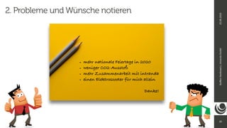 20
Ste
ff
en
Hankiewicz,
intranda
GmbH
25.09.2019
2. Probleme und Wünsche notieren
- mehr nationale Feiertage in 2020


- weniger CO2-Ausstoß


- mehr Zusammenarbeit mit intranda


- einen Elektroscooter für mich allein


Danke!
 