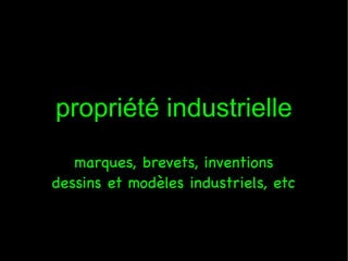 propriété industrielle
marques, brevets, inventions
dessins et modèles industriels, etc

 