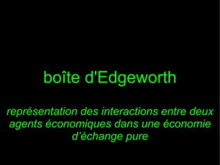 boîte d'Edgeworth
représentation des interactions entre deux
agents économiques dans une économie
d’échange pure

 