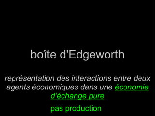 boîte d'Edgeworth
représentation des interactions entre deux
agents économiques dans une économie
d’échange pure
pas production

 