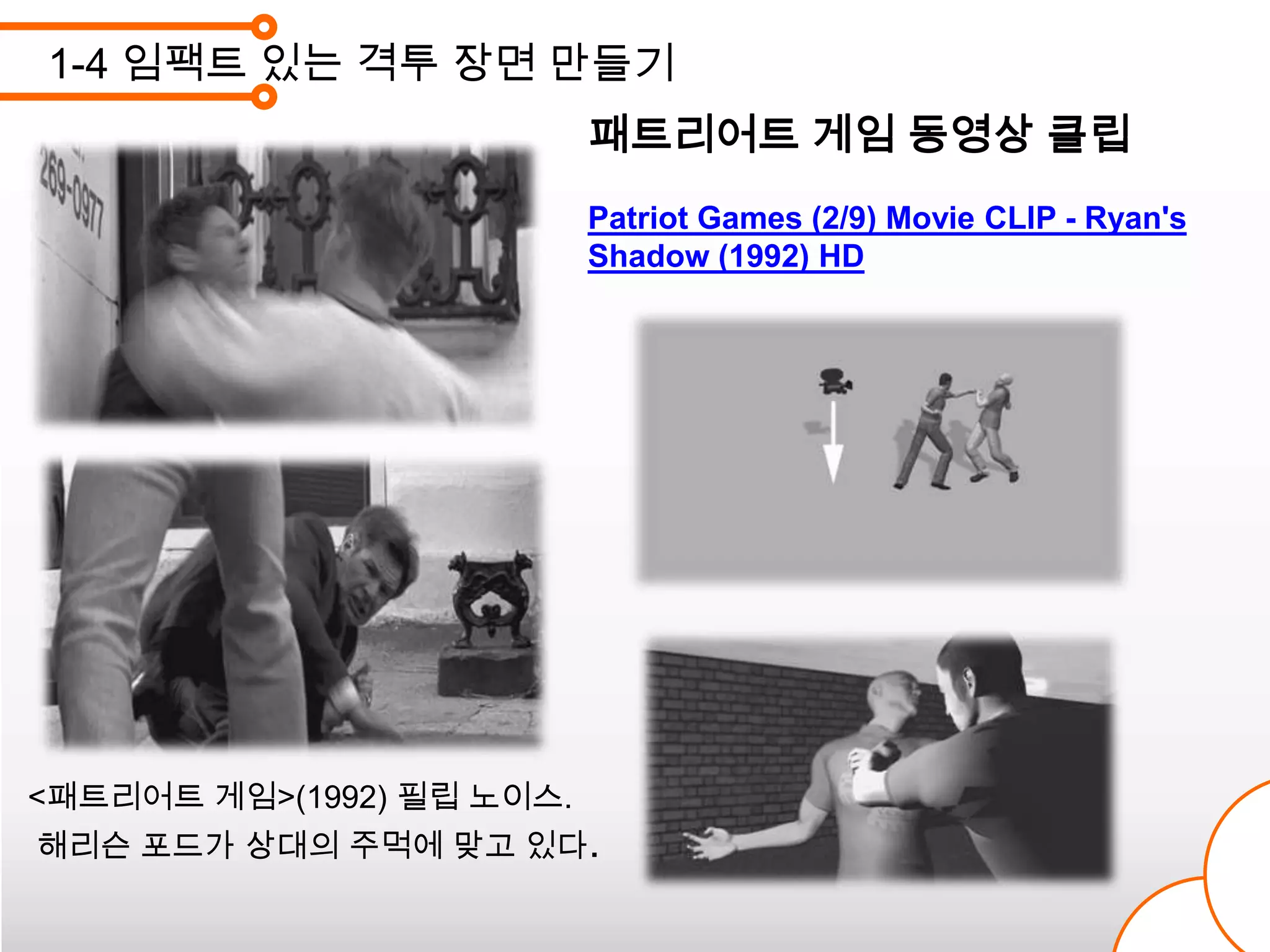 1-4 임팩트 있는 격투 장면 만들기
                           패트리어트 게임 동영상 클립
                           Patriot Games (2/9) Movie CLIP - Ryan's
                           Shadow (1992) HD




<패트리어트 게임>(1992) 필립 노이스.
해리슨 포드가 상대의 주먹에 맞고 있다.
 