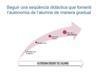 Seguir una seqüència didàctica que fomenti
l’autonomia de l’alumne de manera gradual
 