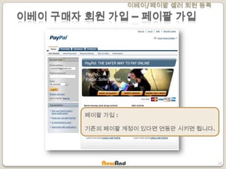 이베이/페이팔 셀러 회원 등록
22
이베이 구매자 회원 가입 – 페이팔 가입
페이팔 가입 :
기존의 페이팔 계정이 있다면 연동만 시키면 됩니다.
 