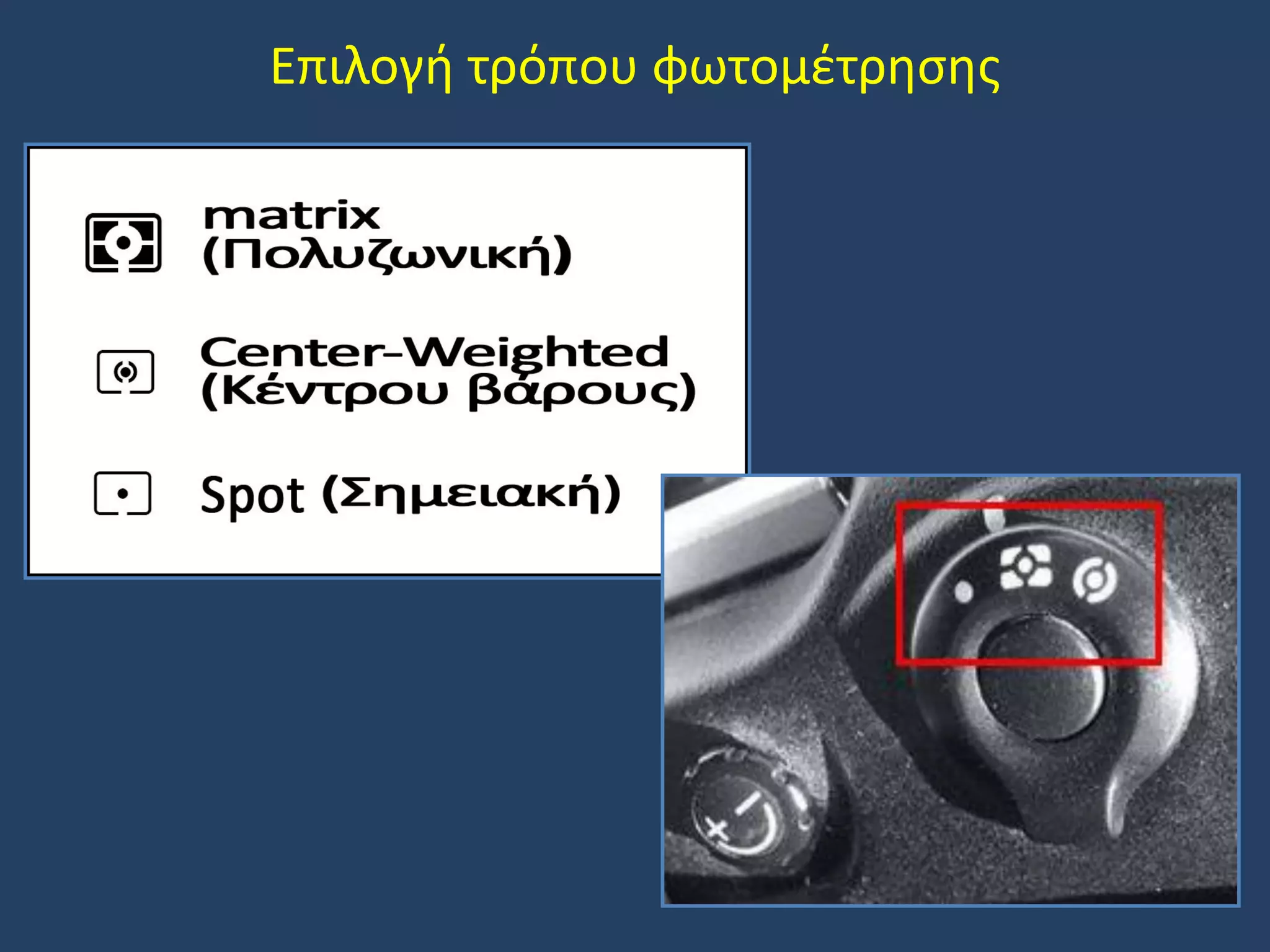 Επιλογή τρόπου φωτομέτρησης

 