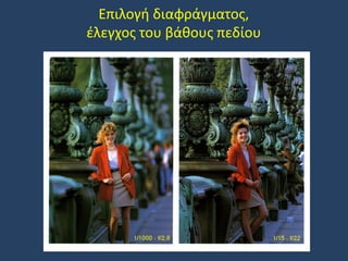 Επιλογή διαφράγματος,
έλεγχος του βάθους πεδίου

 