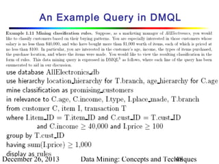 An Example Query in DMQL

December 26, 2013

Data Mining: Concepts and Techniques
48

 