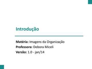 Introdução
Matéria: Imagens da Organização
Professora: Debora Miceli
Versão: 1.0 - jan/14

 